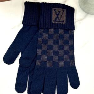 NEW - LOUIS VUITTON UNISEX GANTS PETIT DAMIER MAR.NM 100% WOOL GLOVES